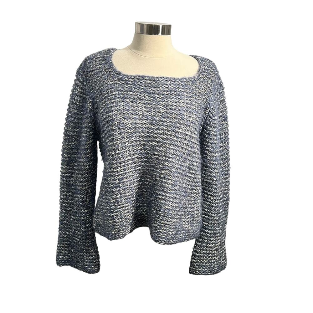 J.Jill Marled Open Textured Knit Pullover Sweater Denim Blue/Gray Medium